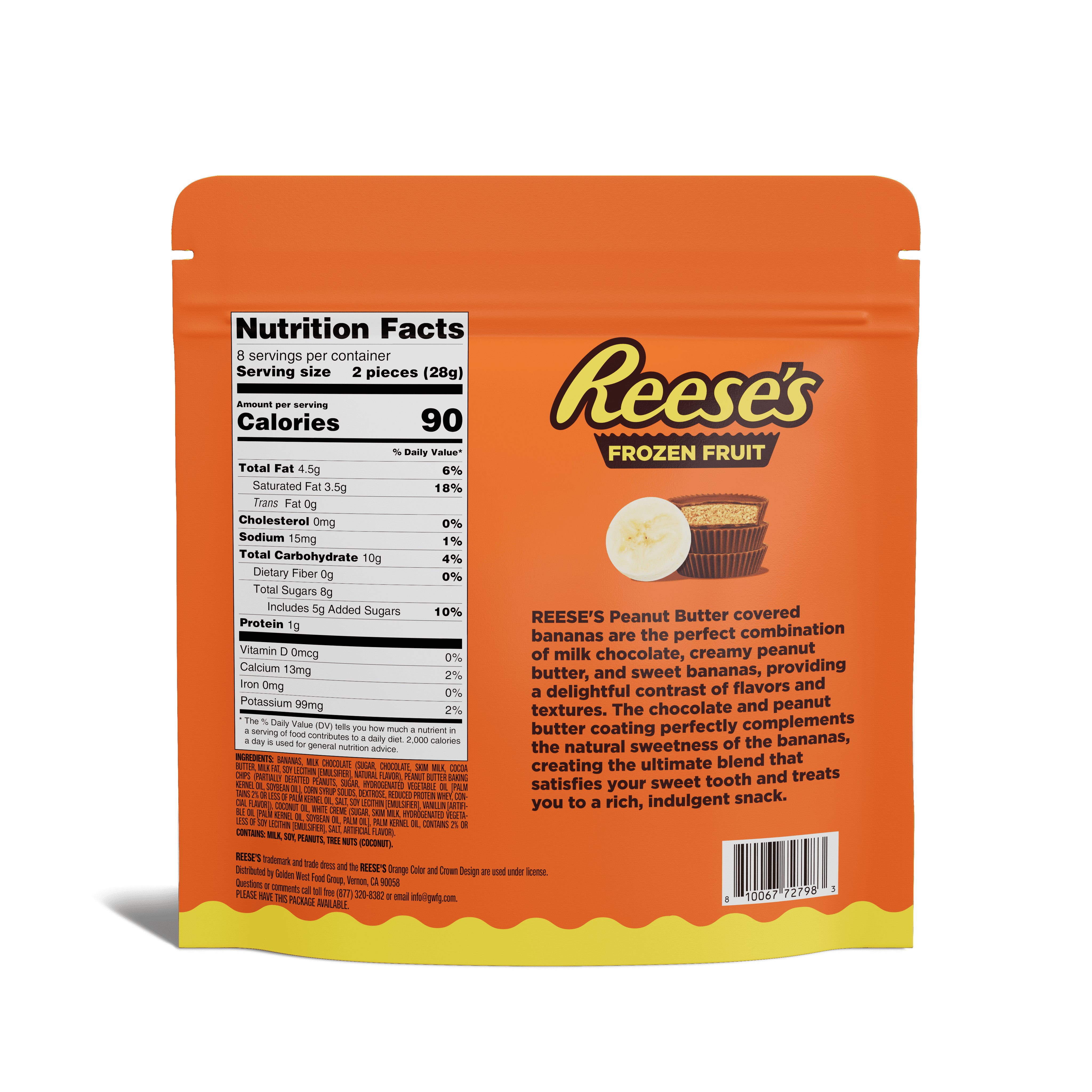 Reese’s Banana Slices in Milk Chocolate and Reese's Peanut Butter Chips, (Frozen), 227g