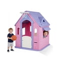 thumbnail image 1 of Casa de juegos de 49'' para niños – Interior y exterior, canasta de baloncesto y juego de aros, cabaña infantil, ideal para jardín o patio – Espaciosa y segura – Para 2-8 años – Color rosa y púrpura, 1 of 7