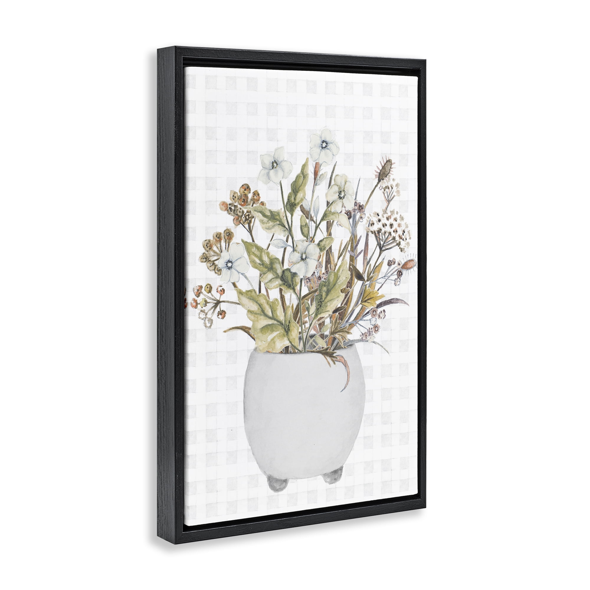 Stupell Industries Soft Potted Wildflowers Botanical & Floral Painting Black Floater Framed Canvas Art Print Wall Art, 21 x 31