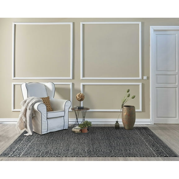 7'x10' Grey Black Hand Tufted Space Dyed Geometric Indoor Area Rug