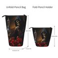thumbnail image 2 of Lsque Elegant Rose Skull Pattern Telescopic Pencil Bag Pen Holder Stationery Case, Stand-up Retractable Transformer Bag Organizer, 2 of 6
