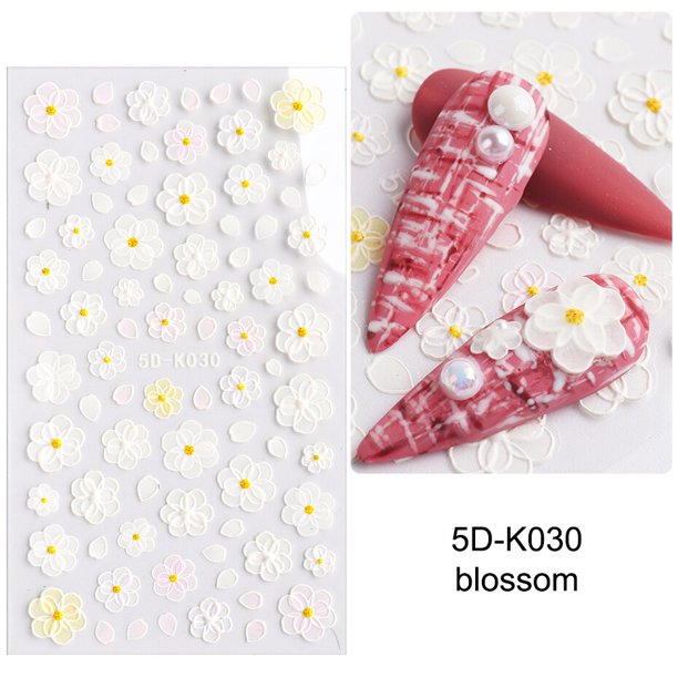 Pegatinas de flores acrílicas 5D, suministros para decoración de uñas, deslizador de uñas con encaje Floral rosa y blanco degradado, láminas de decoración para manicura de verano, STZ-5D43 Tan Jianjun unisex