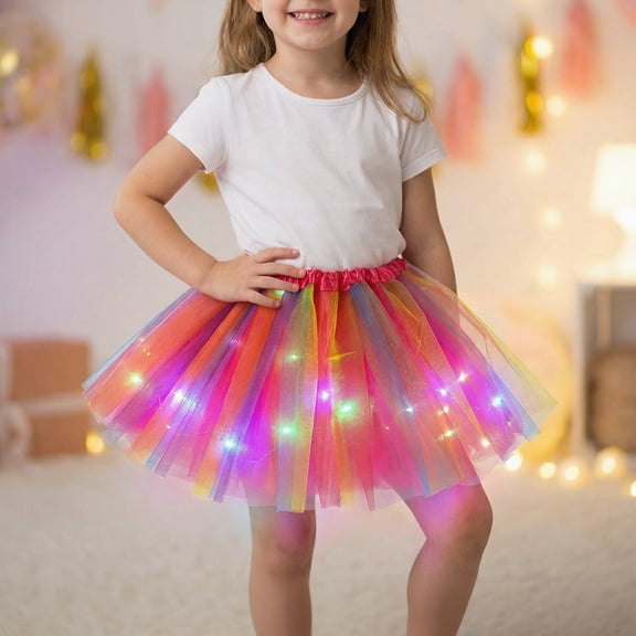 ZHOGXU Big Kids Girls Skirt Elastic Waist Color Block Comfortable Stylish Mesh Tutu Skirts With Lights For Carnival Party And Daily Wear Hot Pink One Size