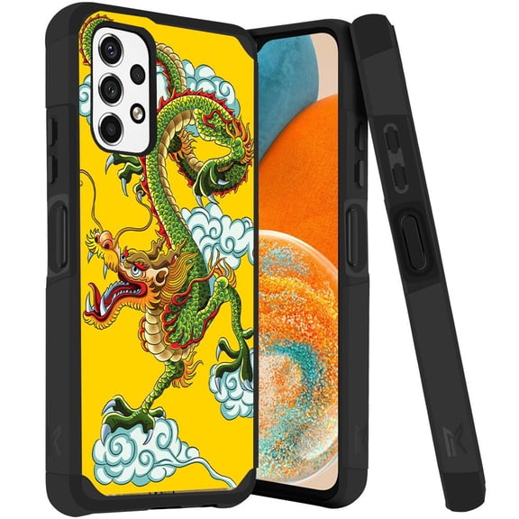 ANJ  Rugged Dual Layered Shockproof Slim Hybrid Case   Tempered Glass Cover Compatible with Samsung Galaxy A23 5G - Chinese Dragon