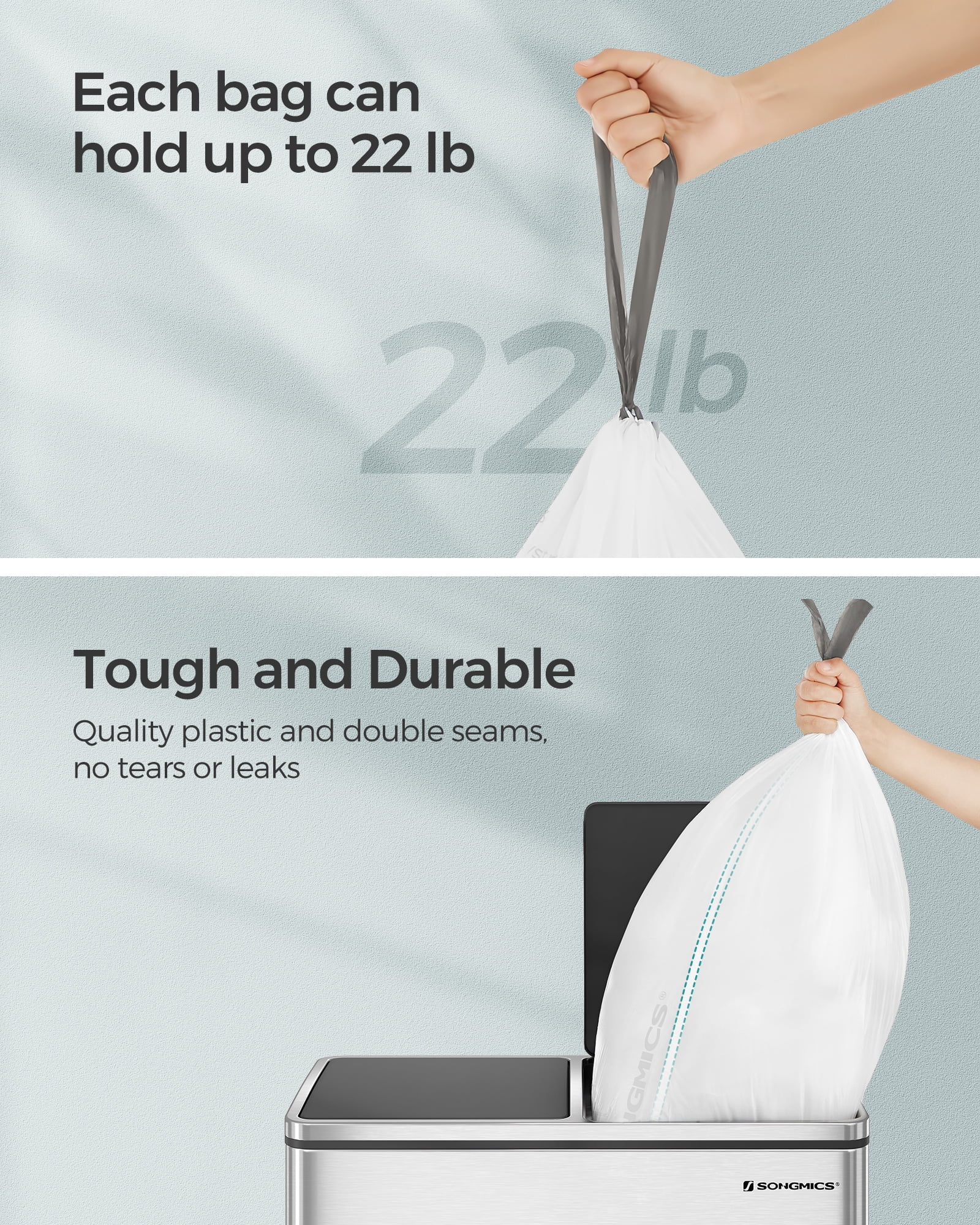 Compatible With Simplehuman Code H - 2 Refill Rolls (100 Count), Durable  Custom Fit Plastic Trash Bags