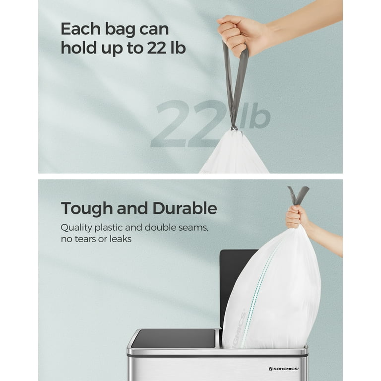 SONGMICS Drawstring Trash Bags 8.5 Gal. Garbage Bags for 8 Gal. or 16 Gal.  Dual Trash Cans for Kitchen White