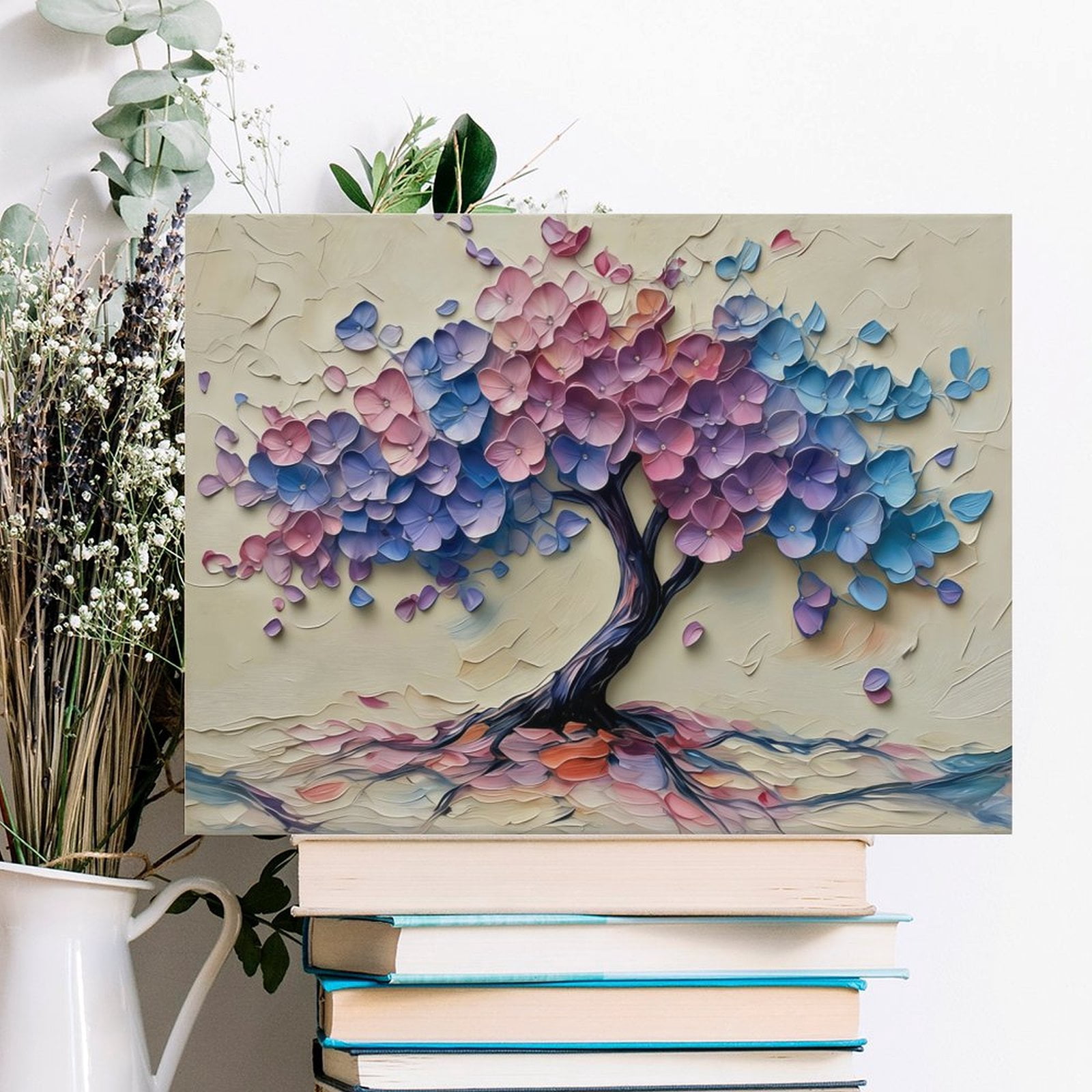 Tree of Life Canvas Wall Art, Textured Abstract Tree Oil Painting Style Print, Waterproof Canvas Artwork for Living Room Bedroom Office Home Decor