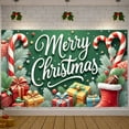 thumbnail image 4 of Festive Theme Merry Christmas Banner Colorful Design Christmas Banner Christmas Elements Candy Cane Pattern Holiday Banner for Christmas Party Home Decoration Family Gathering, 4 of 9