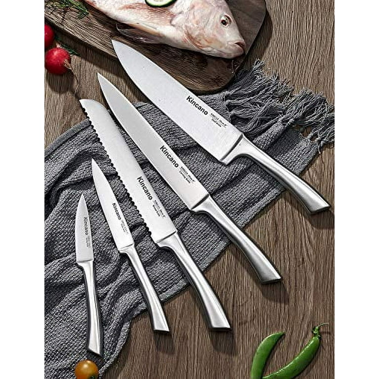 Knife Set, 14 PCS High Carbon Stainless Steel Super Sharp Kitchen Knife Set  for Chef with Acrylic Stand, include Steak Knives, Sharpener and Scissors,  Ergonomical Design by kincano 14 Piece Set 