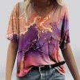 thumbnail image 1 of Mode Femmes Impression Décontractée V-Cou Manches Courtes T-shirt en Vrac Tops Marbre Impression Femmes Tops Gradient Couleur Femmes Tops, 1 of 4