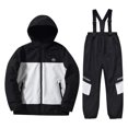 thumbnail image 3 of PXLKNZH Older Kids Snow Suit for Boys Girls Winter Ski Hooded Jacket & Adjustable Strap Pants Set Water Wind Proof Snowy Warm Ski Suit,Black,7 Years, 3 of 9
