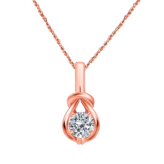 Mauli Jewels Engagement Necklace for Women 1/4 Carat Single Knot Diamond Pendant 4 Prongs 14K Rose Gold With 18'' Chain|Silver Chain