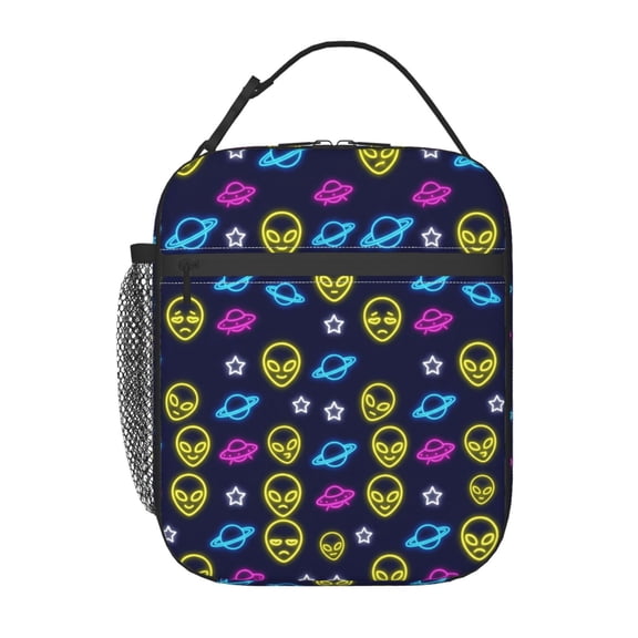 Alien Lunch Bag, Ufo Outer Space Artwork Insulated Lunch Tote, Reusable Cooler Bag For Daily Use Work Travel Picnic
