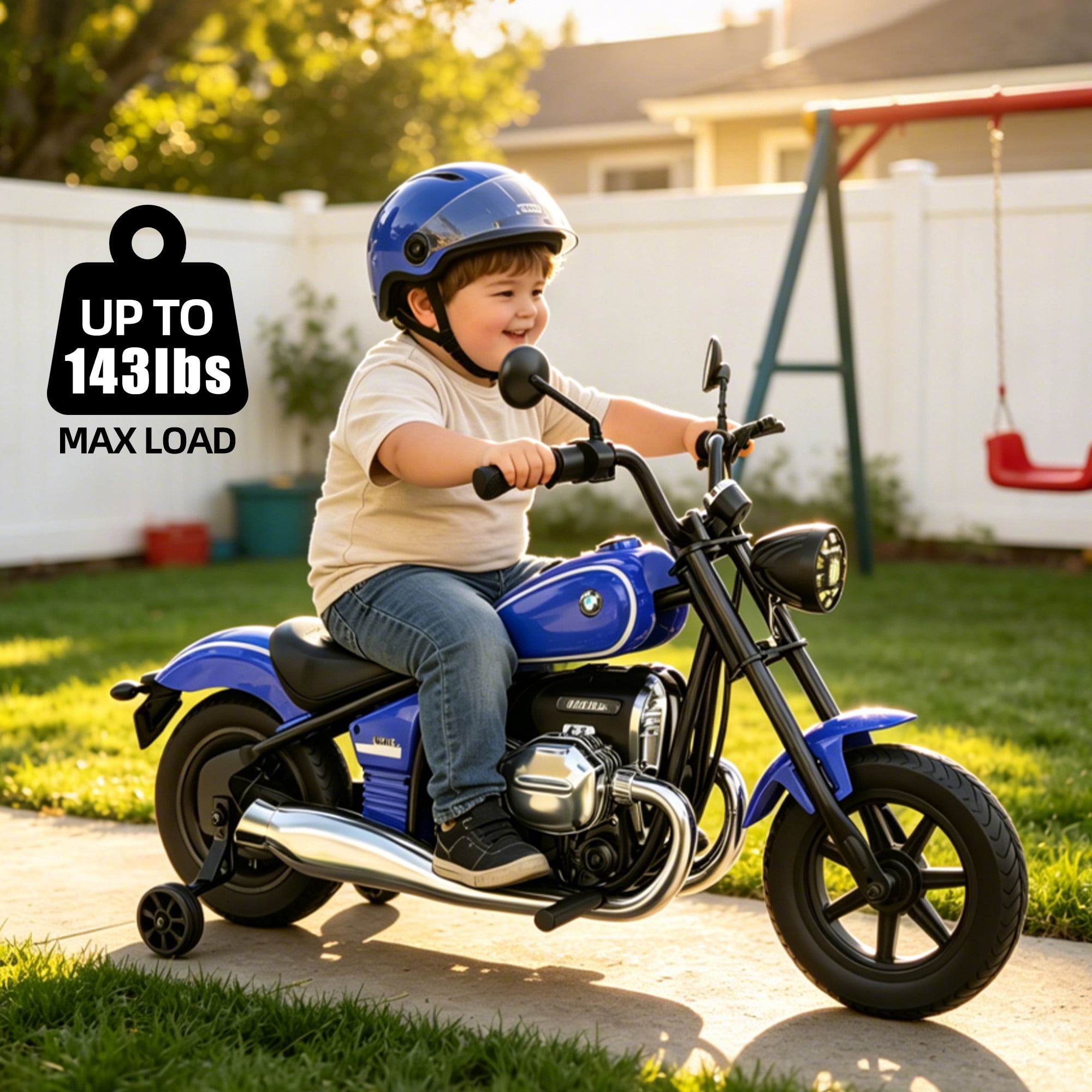 SaveJoy BMW Licensed 24V 9Ah Kids Ride On Motorcycle, Powered Electric Dirt Bike with Removable Training Wheels and Suspension for Boys Girls Ages 3-8, Blue
