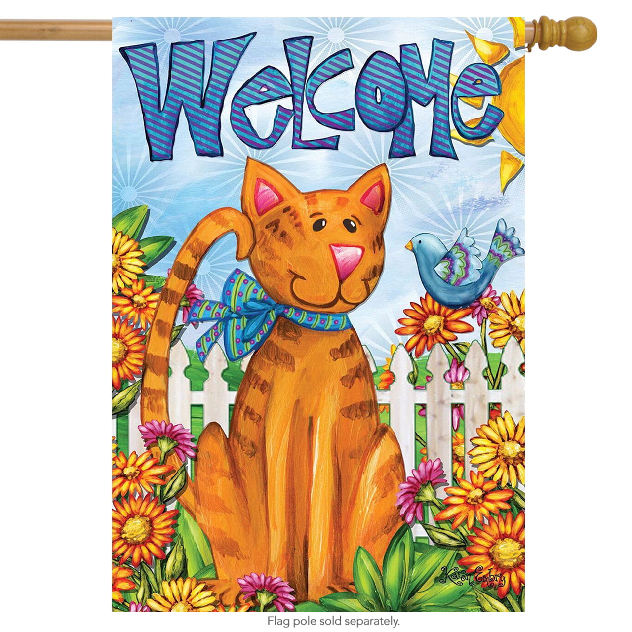 Garden Kitty Spring House Flag Welcome Cat Floral 28" x 40" Briarwood Lane