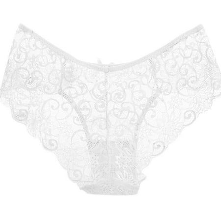 

Women Sexy Full Lace Panties High-Crotch Transparent Floral Bow Soft Briefs Underwear