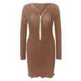 thumbnail image 4 of Ediodpoh Women Sweater Dress Half Zip V Neck Long Sleeve Solid Color Sweater Dress for Women with Mid Length Brown S, 4 of 4