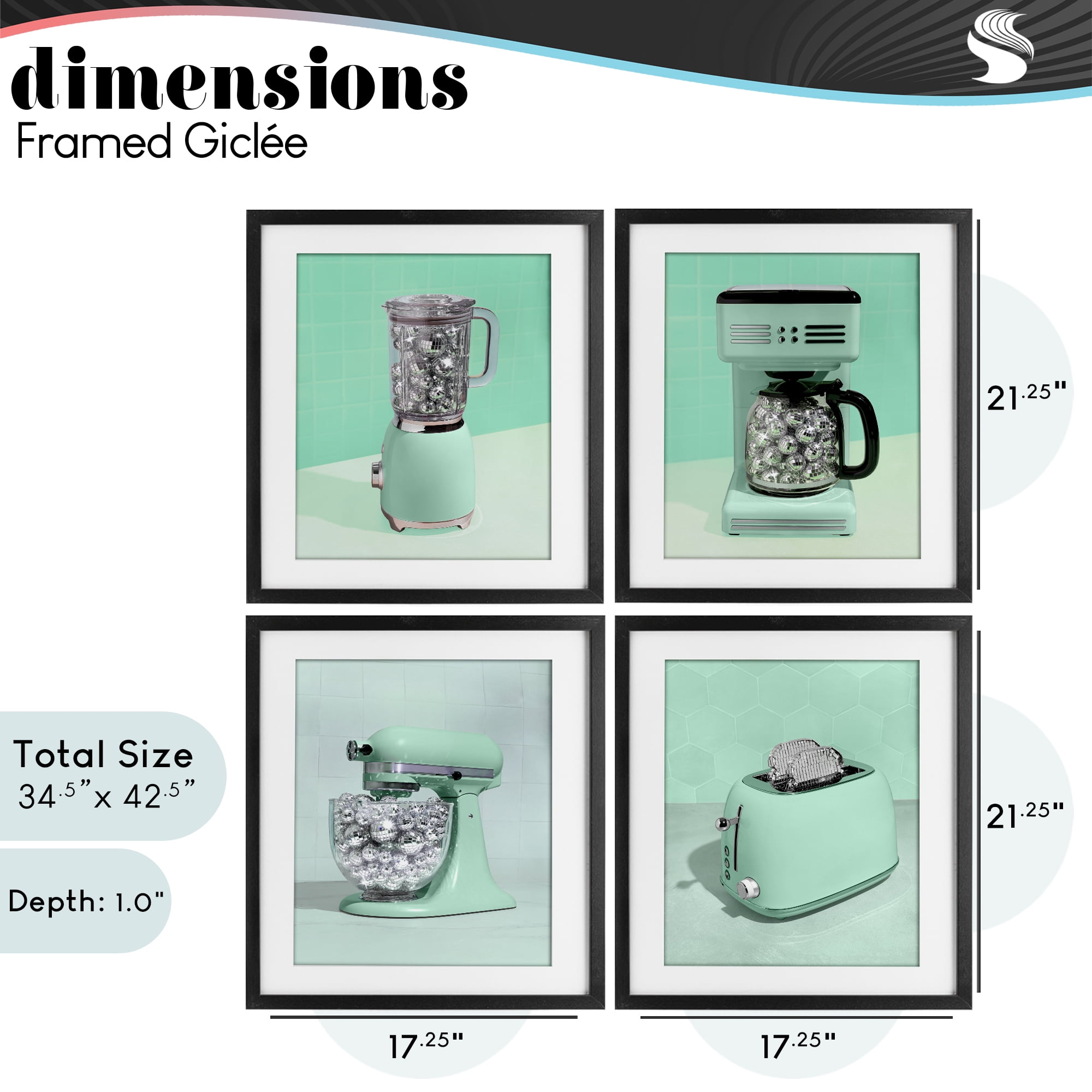 Stupell Industries Disco Drink Blender over Green 4 Piece Black Framed Print Under Glass Set, design by LISH Creative