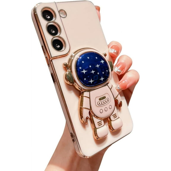 case for Samsung Galaxy S22 Case Cute for Women, Galaxy S22 Case with 3D Astronaut Kickstand Soft TPU Full Camera Lens Protection Shockproof Durable Samsung S22 Case with Alien Holder 6.1" (Pink)