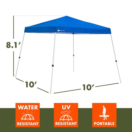 Ozark Trail 10' x 10' Instant Slant Leg Pop-up Canopy, Outdoor Shading Shelter, Blue