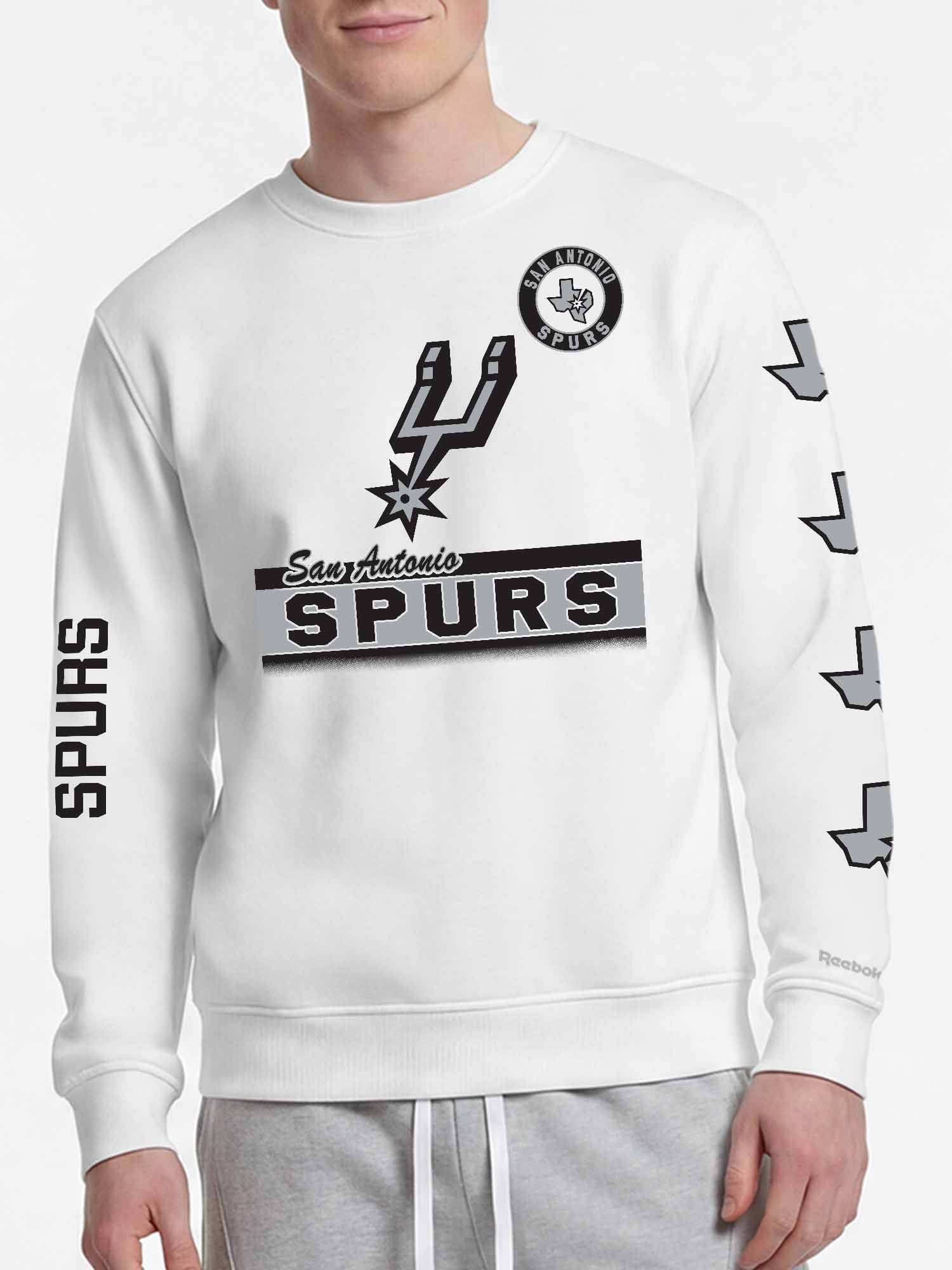 San Antonio Spurs Reebok Mens White Crew Sweatshirt