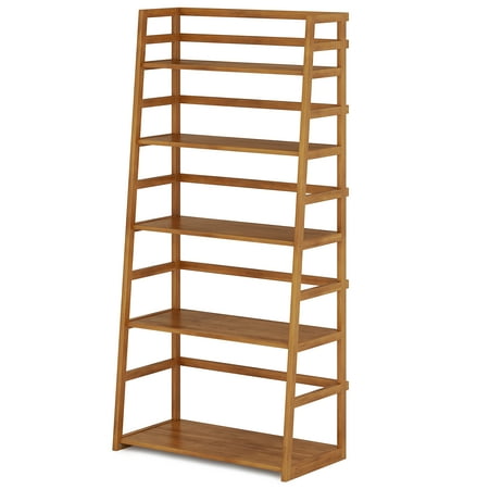Simpli Home - Acadian Solid Wood 63 inch x 30 inch Rustic Ladder Shelf Bookcase - Light Golden Brown