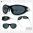 thumbnail image 2 of Y2K Oval Wrap Around Plastic Fancy Metal Arm Sunglasses All Black, 2 of 8