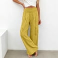 thumbnail image 4 of Pxxlle Cargo Pants for Women Elastic Waisted Palazzo Pant Casual Wide Leg Trousers for Hiking Outdoor Yellow M, 4 of 7