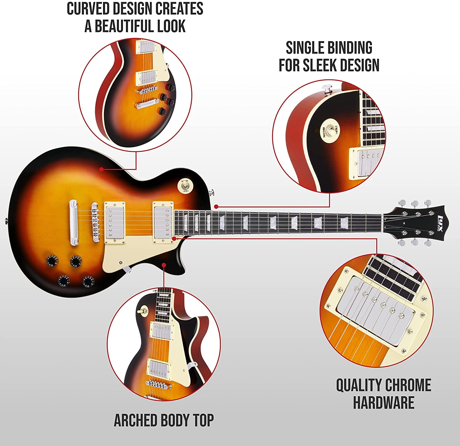 LyxPro Les Paul Electric Guitar 39-Inch SB Series with Humbucker Tone