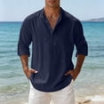 thumbnail image 2 of Men's Linen Blend Henley Shirt Long Sleeve Casual Button Down Shirts Lightweight Breathable Summer Beach Tops, 2 of 5