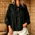 thumbnail image 3 of Lmueinov Long Sleeve Shirts for Women Tie Neck Cotton Linen Lightweight Casual Tops Button Down Shirts for Women Loose Fit Solid Beach Office Blouses, 3 of 5