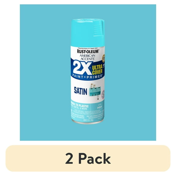 (2 pack) Aqua, Rust-Oleum American Accents 2X Ultra Cover Satin Spray Paint-327915, 12 oz