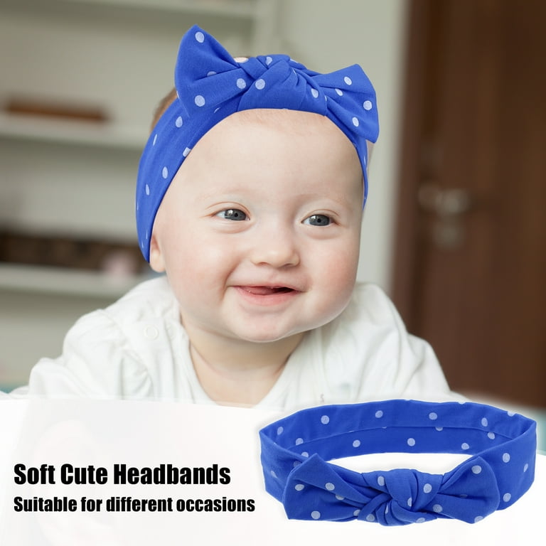 Polka Dot Bow Headband Fashion Cute Cotton Hair Band for Teenager Blue 7.7Inch