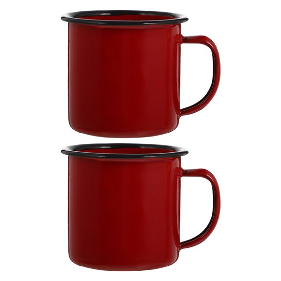 DEEPCRAFF Classic Red Iron Vintage Coffee Mugs Anti-Slip Handle for Home 2Pcs