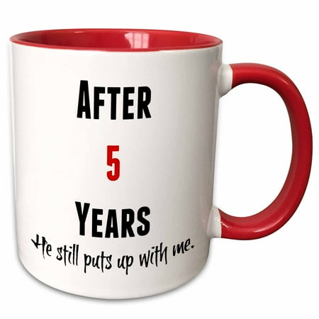 

3dRose After 5 Years He Still Puts Up With Me Black And Red Letters - Two Tone Red Mug 11-ounce
