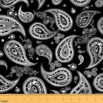 Feelyou Western Paisley Teen Fabric by the Yard 1 Yard, Black White Rose Home Decor Fabric by the Yard, Western Bohemian Sewing Fabric, Super Cozy Room Decor