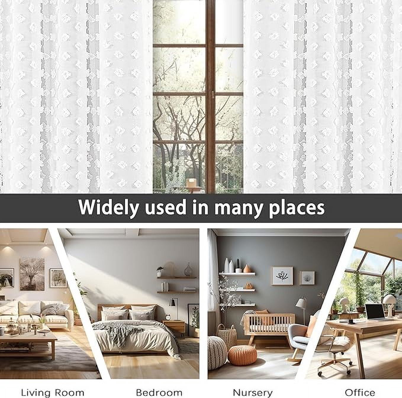 DriftAway Olivia Pinch Pleated Voile Sheer Blackout Curtain Embroidered with Pom Pom Single 52"x84" Off White