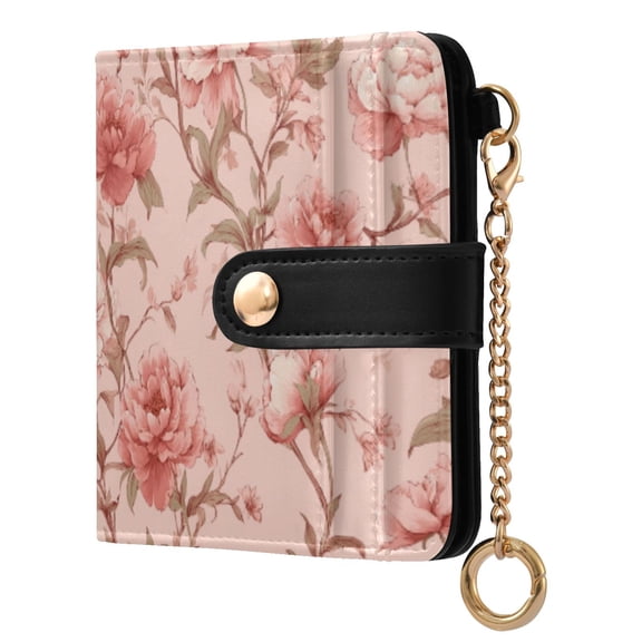 Womens Wallet PU Leather Bifold Small Purse with RFID Blocking Credit Card Holder Pink Flowers