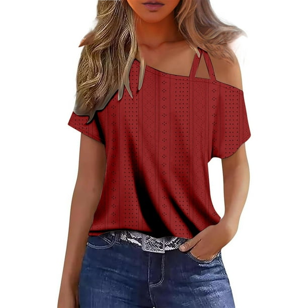 Puntoco Camisetas sin mangas para mujer Camiseta camisola de manga corta con hombros descubiertos y color liso para mujer Camiseta sin mangas holgada