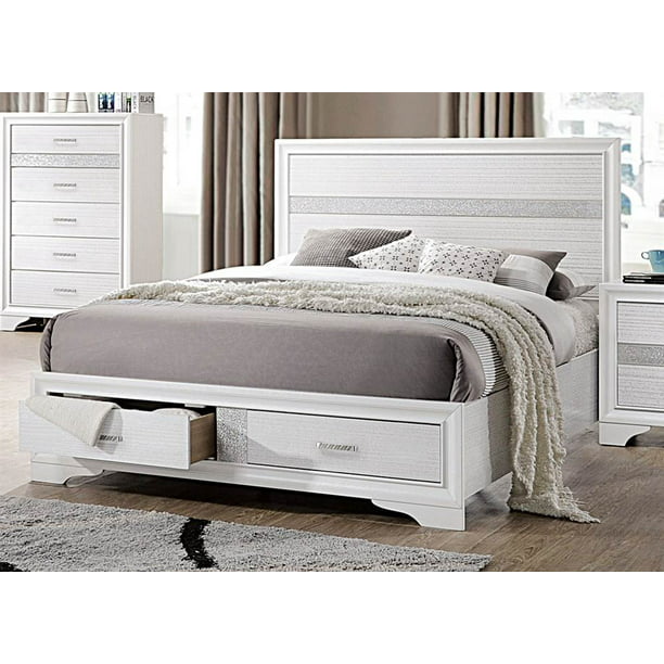 Contemporary White Queen Storage Bed, Queen Platform Bed With Drawers White