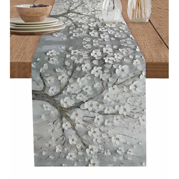 Hokiten Table Runners 90 Inches Long Dress Scarves, Grey Flowers Farmhouse Coffee/Dining/Kitchen Table Runner for Living Room, Spring Floral Modern Oil Painting Art 13x90 Inch