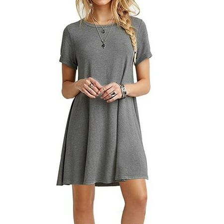 Casual Dresser (Summer Fashion Round Neck Basic Short Sleeve T-Shirt Dress Women Casual Loose A-line Ruffles Beach)