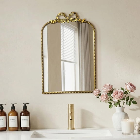 Antique Baroque Vintage Vanity Mirror with Gold, 22" L X 15" W , ,22 × 15 Golden Arched 2
