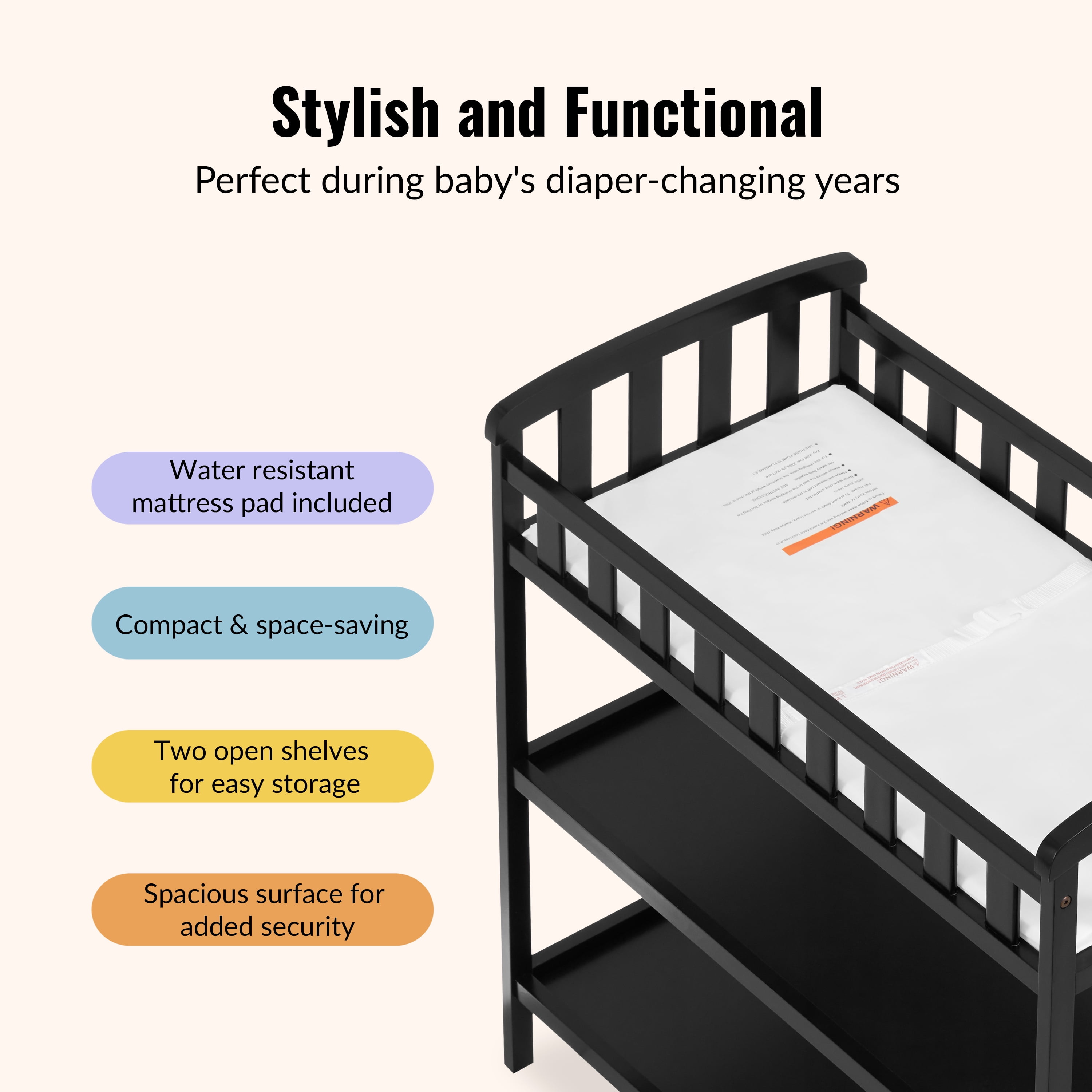 Dream On Me Emily Changing Table, Black