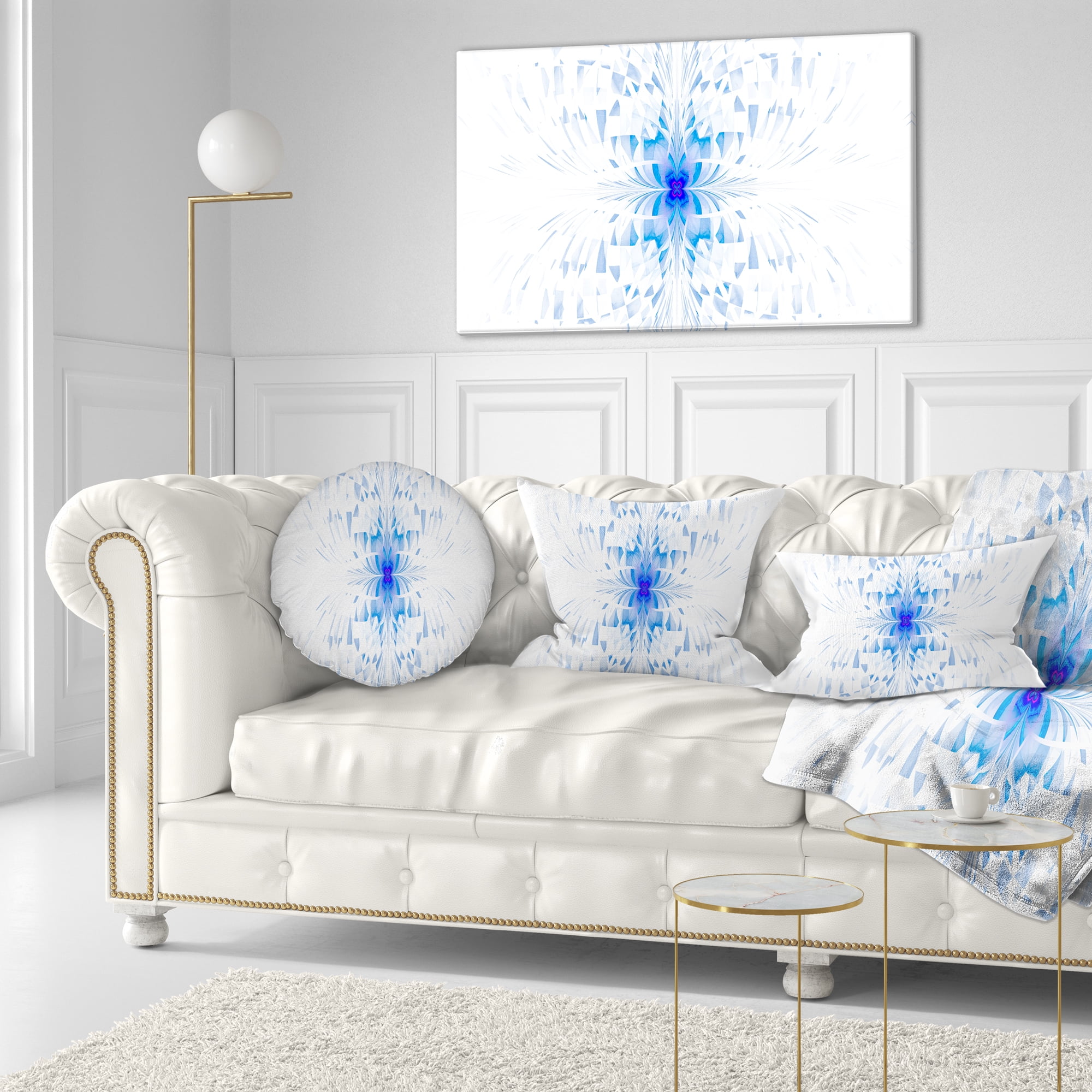 Designart Blue Butterfly Outline on White - Abstract Throw Pillow - 12x20