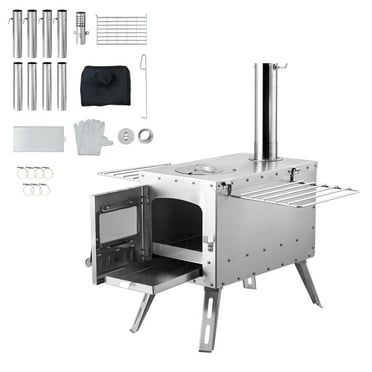 KFFKFF Wood Burner, 86-inch, Stainless Steel Outdoor Camping Heater, Movable Log Burner with Flue Pipes & Mitts, 1646in³ Fire Chamber Wilderness Heater for Outside Food Preparation and Warming