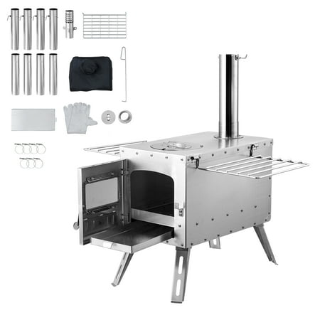 KFFKFF Portable Wood Stove Camping Tent Stove for Outdoor w/ Pipe Stainless Steel