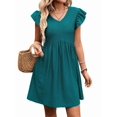 thumbnail image 3 of Women'S Summer Short Sundress Casual V Neck Ruffle Sleeve Mini Dress with Pockets XL, 3 of 9