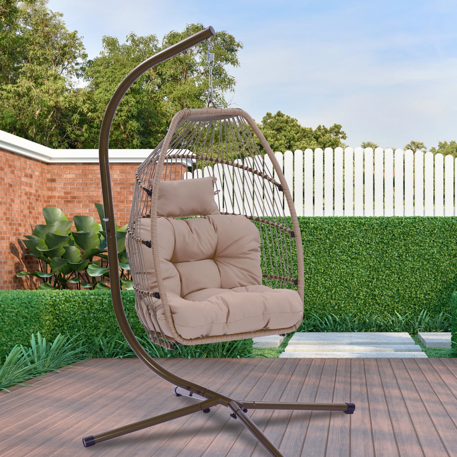 Unique Choice Foldable Wicker Hanging Egg Chair With Stand,Rattan Swing Hammock Egg Chair With