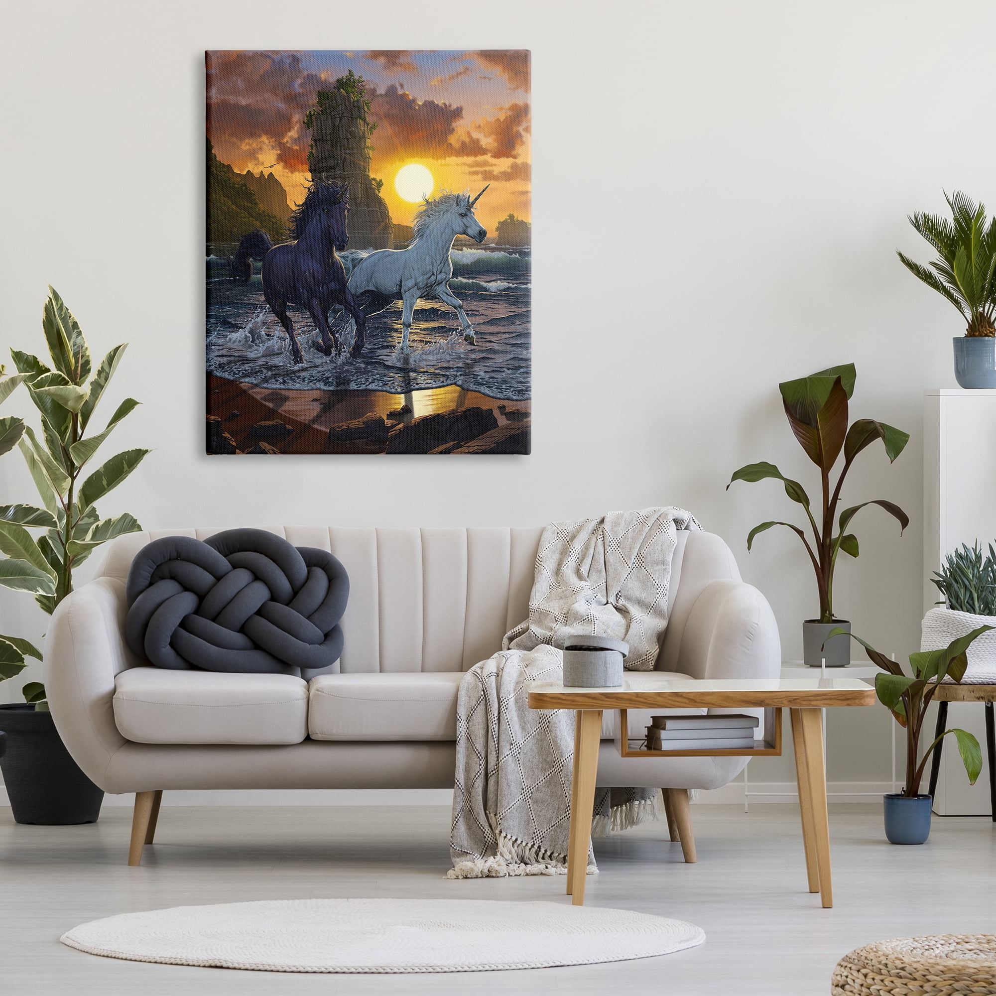 Stupell Industries Unicorns in Sunset Fairy Tales & Fantasy Painting Gallery Wrapped Canvas Art Print Wall Art, 36 x 48